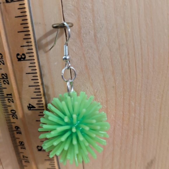 Green Pom Pom Earrings - Picture 3 of 3